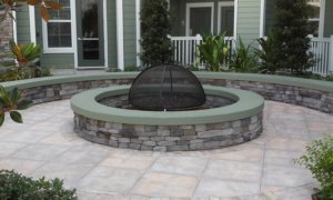 Stone pavers - stone walls and fountain - precast wall caps